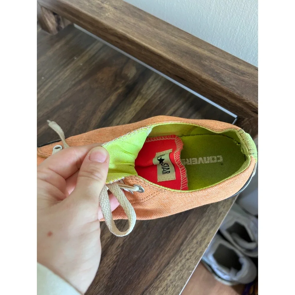 Converse Chuck Taylor All Star Low Top Orange Lime Green Sneakers kid 5/ women 7 - Picture 7 of 8